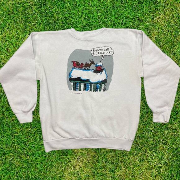 Vintage Jared D Lee Studio Funny Santa 911 Christmas Sweatshirt 1993 large - Picture 1 of 8
